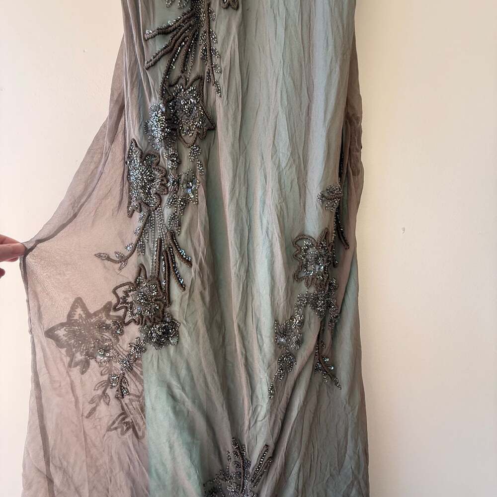 Vintage Scala 100% Silk Beaded Floral Maxi Dress Gunmetal Teal Plus Size 2X - Picture 4 of 16